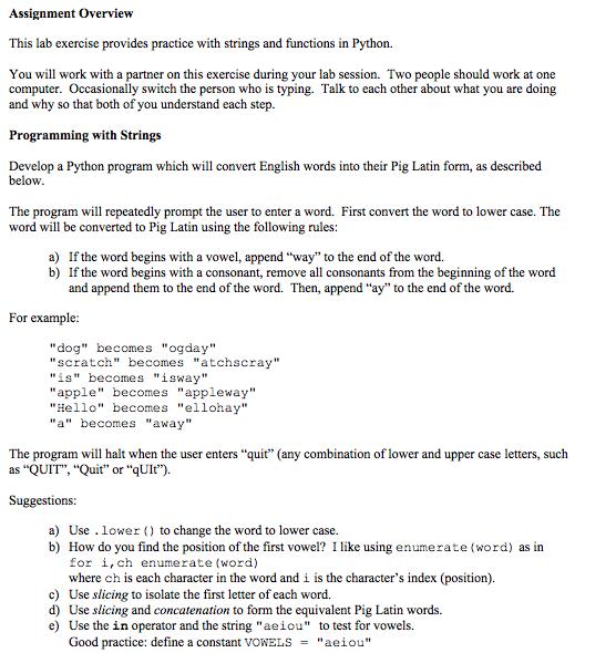  PLEAE show all work Assignment Overview This lab exercise provides practice