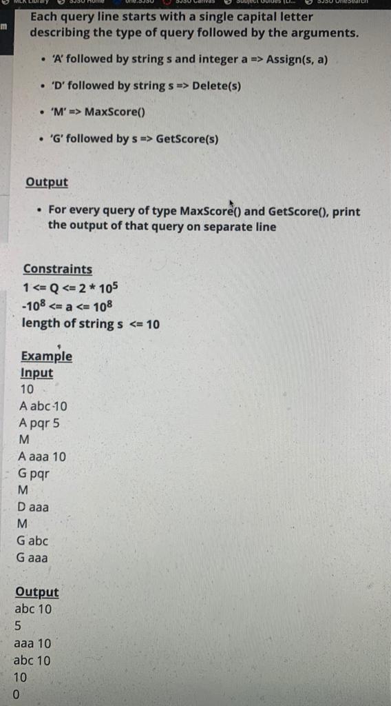 to support the following operations. (s is a string consisting of only