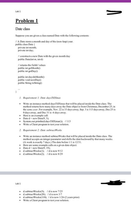  Lab1 Problem 1 Date class Suppose you are given a class