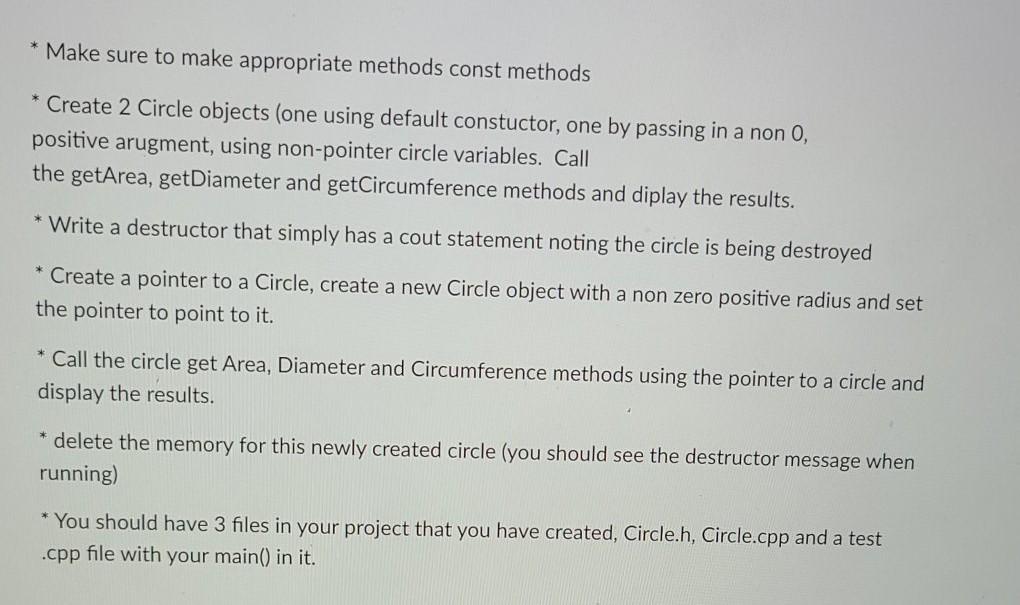Circle class that has the following member variables: radius-a double pi-a double