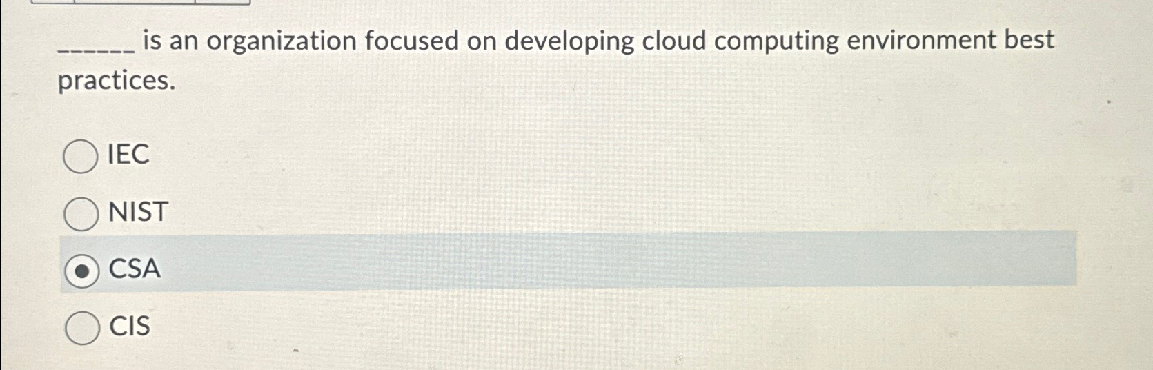  is an organization focused on developing cloud computing environment best practices.
