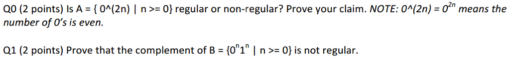 Is A = {0^(2n) | n > = 0} regular or