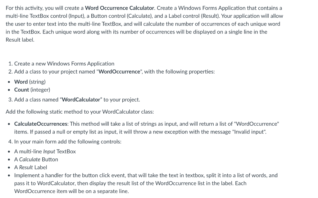 In C#, make sure to include an exception throw. For this activity,
