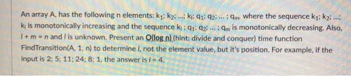 stuck please help An array A, has the following n elements: ky;