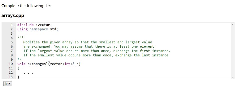 C++ question Complete the following file: arrays.cpp 1 #includevector 2 using namespace