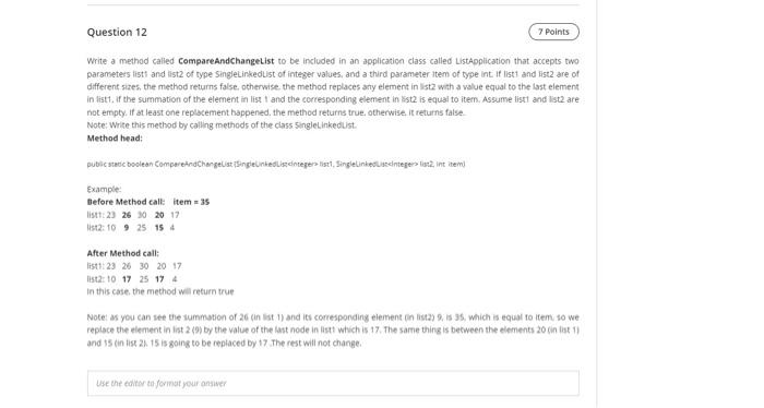 fassttt Question 12 7 Points Write a method called CompareAndChangelist to be