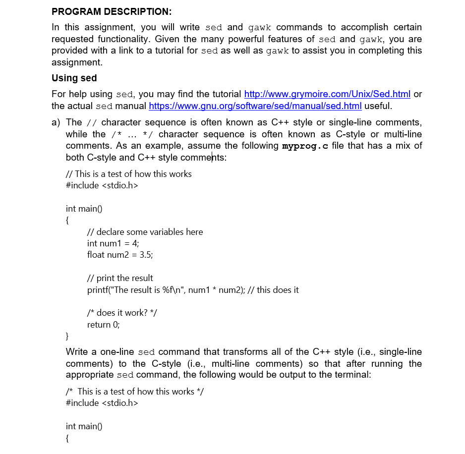 Please complete both a and b. Thank you PROGRAM DESCRIPTION: In this