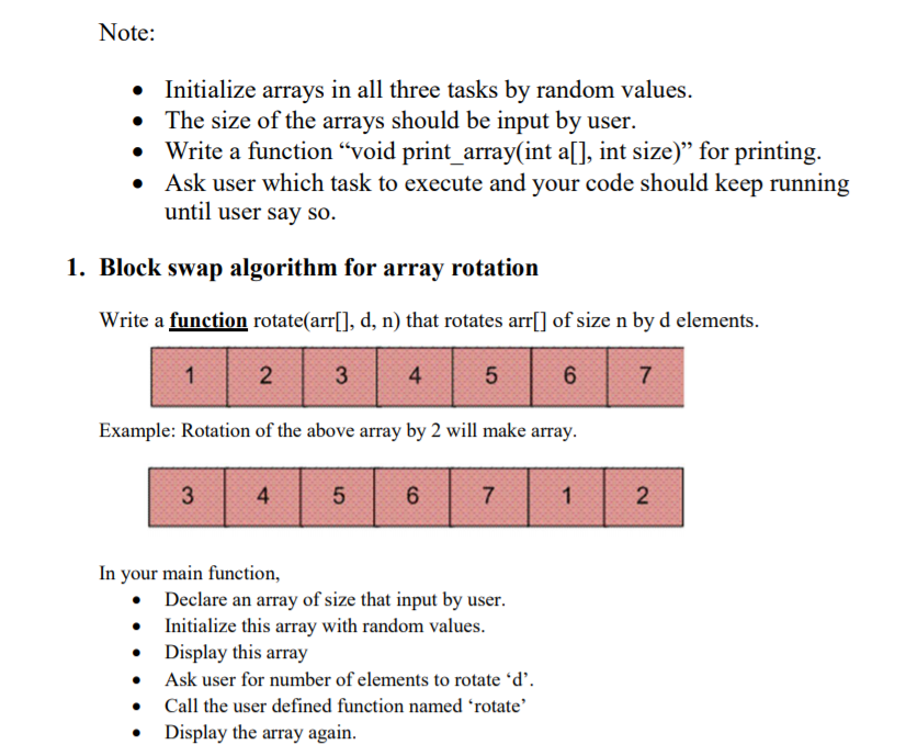  Note: o Initialize arrays in all three tasks by random values
