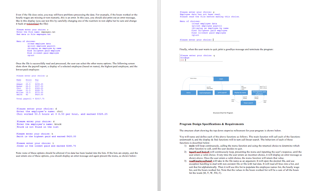 Payroll Summary Invalid choice Please try again Mena of For this assignment,