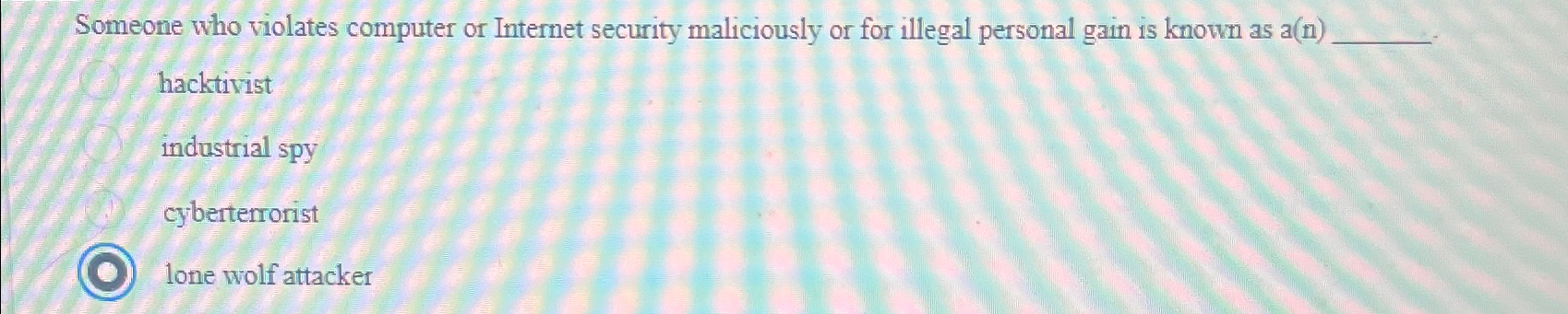  Someone who violates computer or Internet security maliciously or for illegal