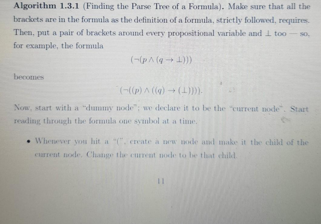  help please help me please Algorithm 1.3.1 (Finding the Parse Tree