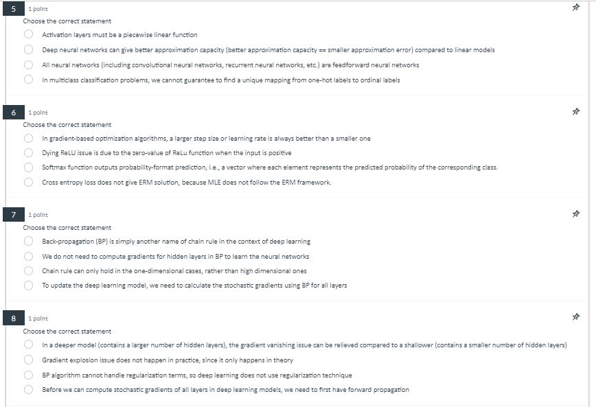  Choose the correct statement Activation layers must be a piecewise linear