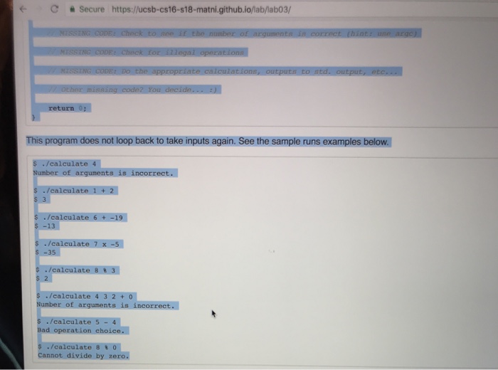 out with my C++ code for this problem? Thank you! CALCULATE.CPP 2)