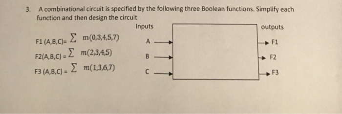  A combinational circuit is specified by the following three Boolean functions.