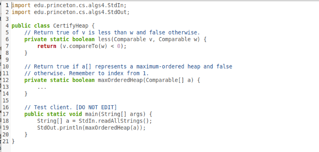maxOrderedHeap) in certifyHeap.java that takes an array al of Comparable objects and