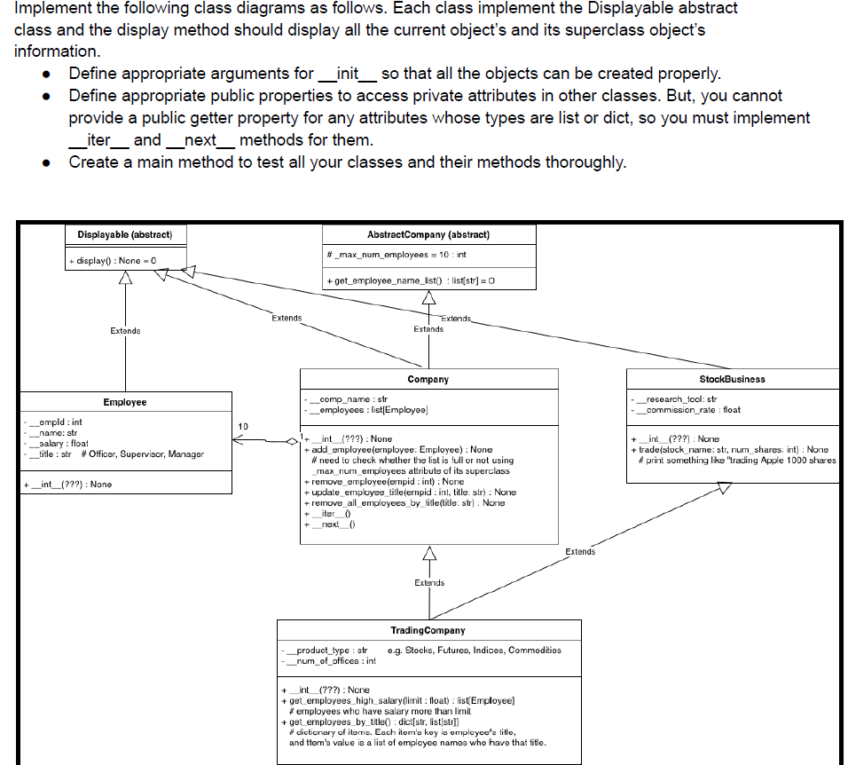  Implement the following class diagrams as follows. Each class implement the