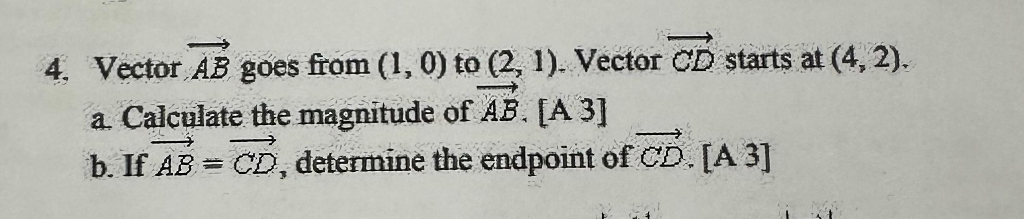  Vector vec(AB) goes from (1,0) to (2,1). Vector vec(CD) starts at