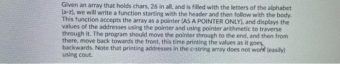  Given an array that holds chars, 26 in all, and is