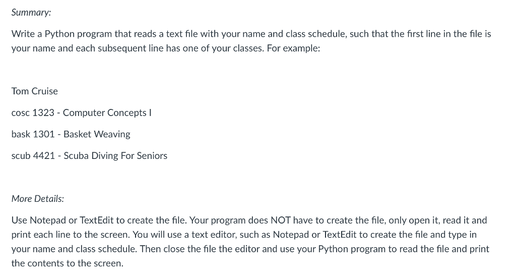  Summary: Write a Python program that reads a text file with
