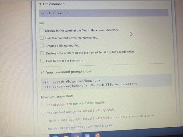  More than one answer can be chosen 9. The command: Is-1