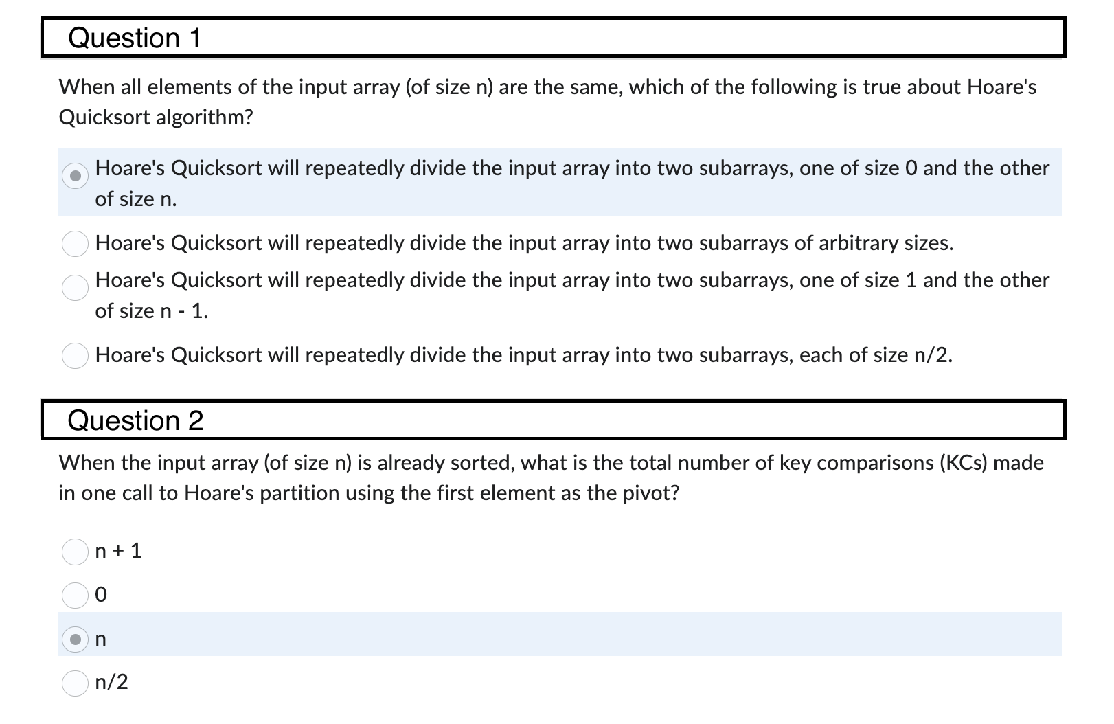  Question 1 When all elements of the input array (of size