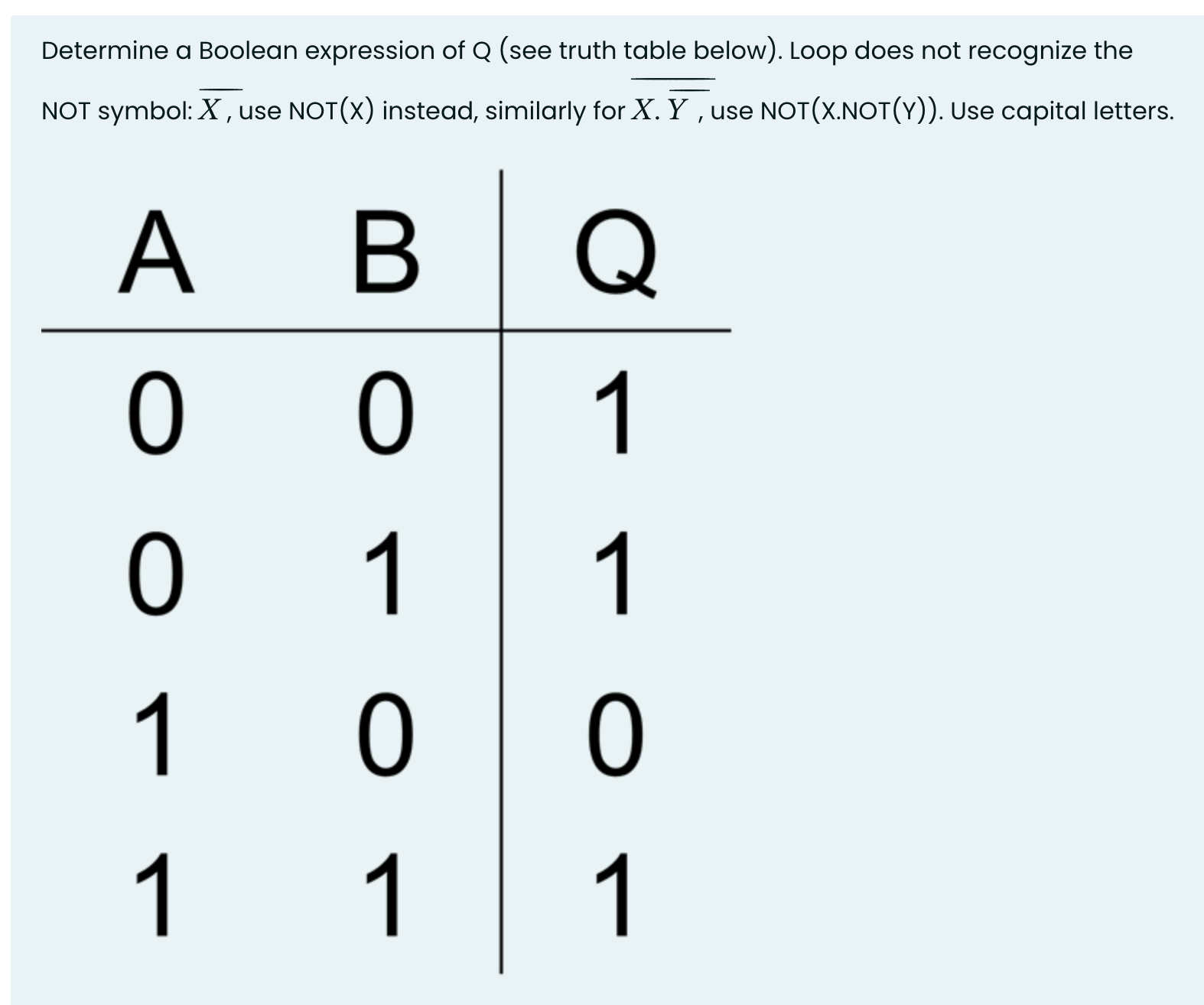  Determine a Boolean expression of Q (see truth table below). 