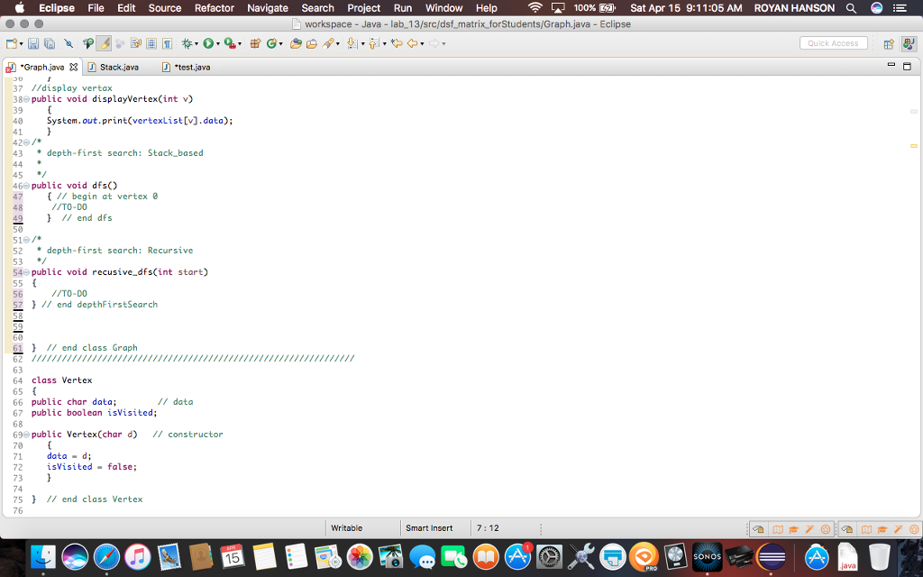 E workspace Java lab 13/src/dsf matrix forstudents/test,java Eclipse Quick Access Graph java