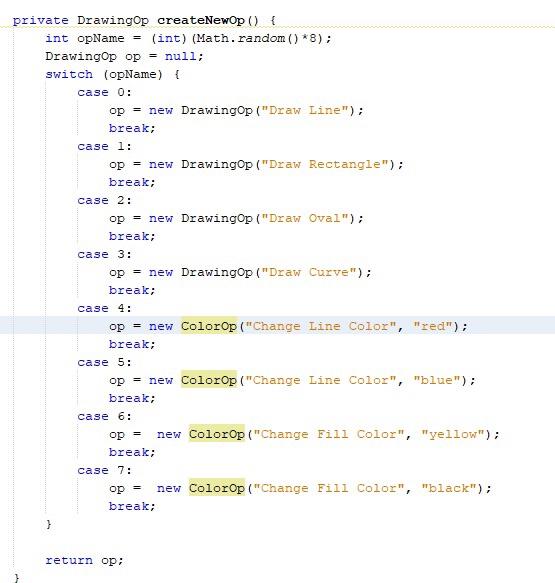 different operations. In cases 4-7, a ColorOp object is created and added