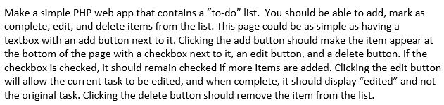  Make a simple PHP web app that contains a "to-do" list.