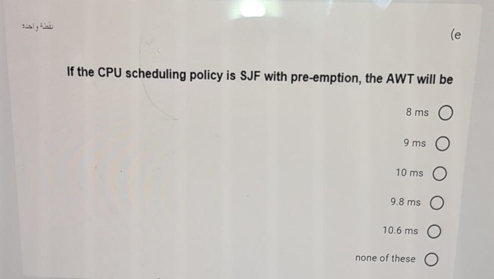 scheduling policy FCFS, the AWT will be 12.8 ms O 14.8 ms