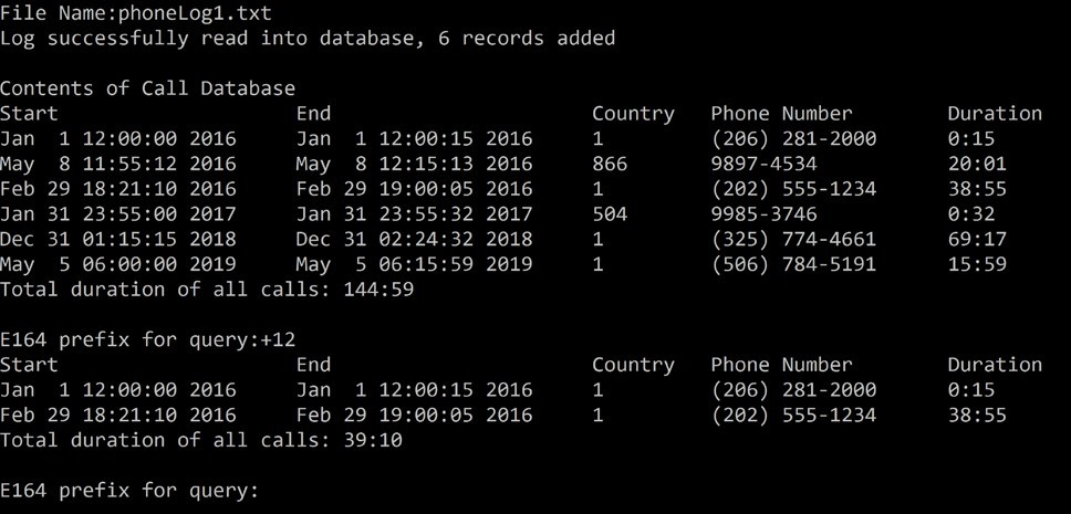 a list of phone call records from a file into a call