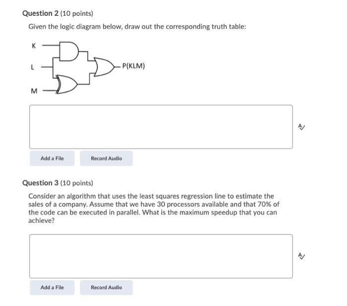  Question 2 (10 points) Given the logic diagram below, draw out