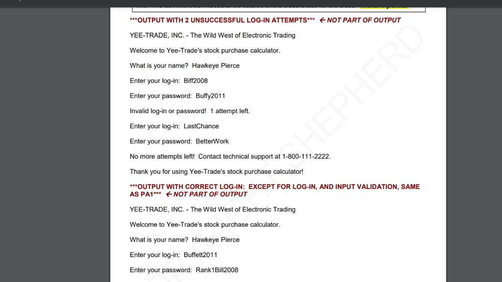 PA2 { /*The customer can calculate the cost of multiple trades, so