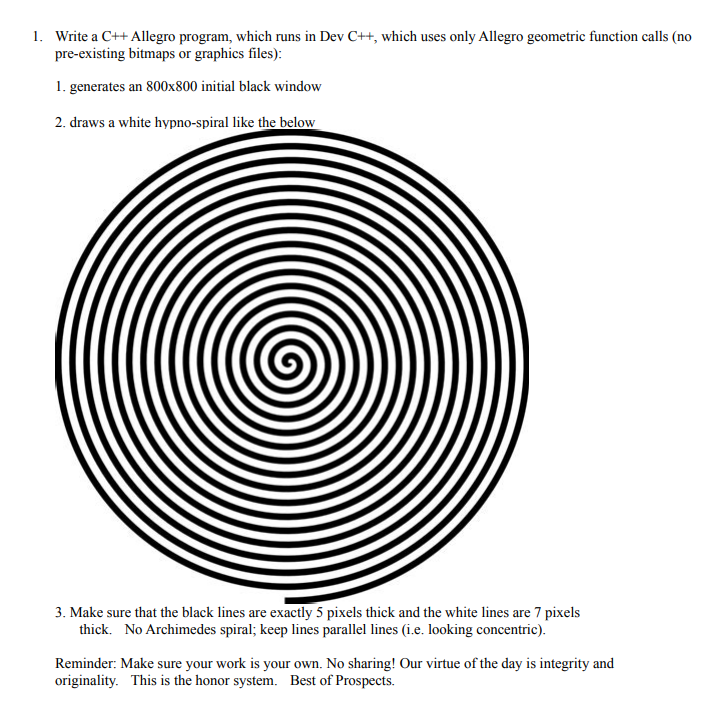 Write a C++ Allegro program, which runs in Dev C++, which uses