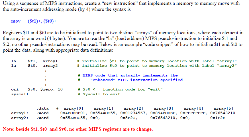  Using a sequence of MIPS instructions, create a "new instruction" that