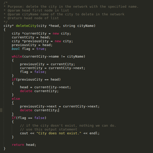linked list in a C++ program. The function is passed a head