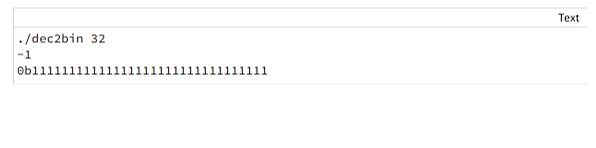 takes an integer from stdin, and then prints the binary representation (with
