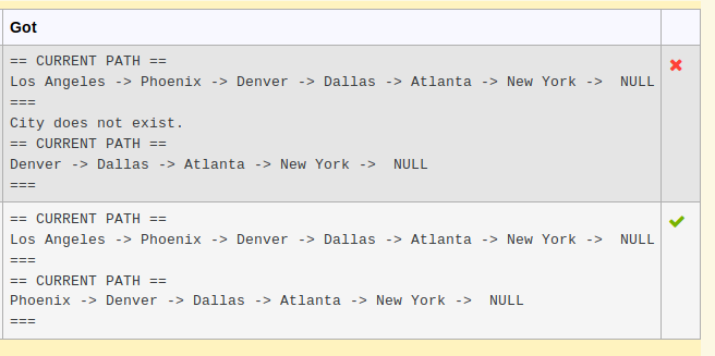 passed cityName string. It is then supposed to reconnect the list after