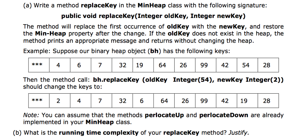 Please provide the entire program (a) Write a method replaceKey in