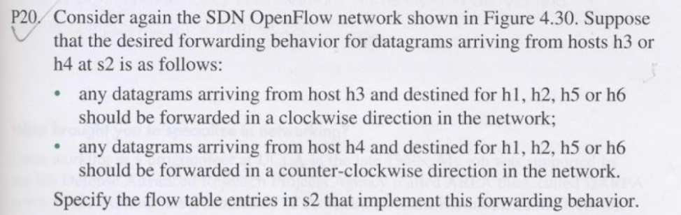 Computer Networking Problem. P20. Consider again the SDN OpenFlow network shown in