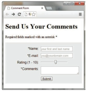 their name in a textbox, their country from a drop-down list (containing