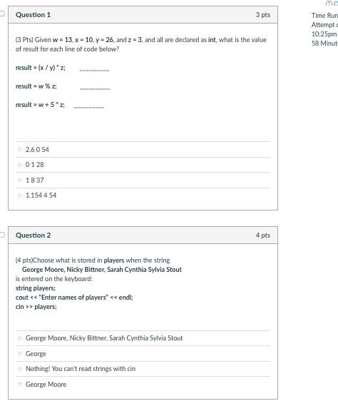 is the value of setting after this assignment statement? int setting: setting