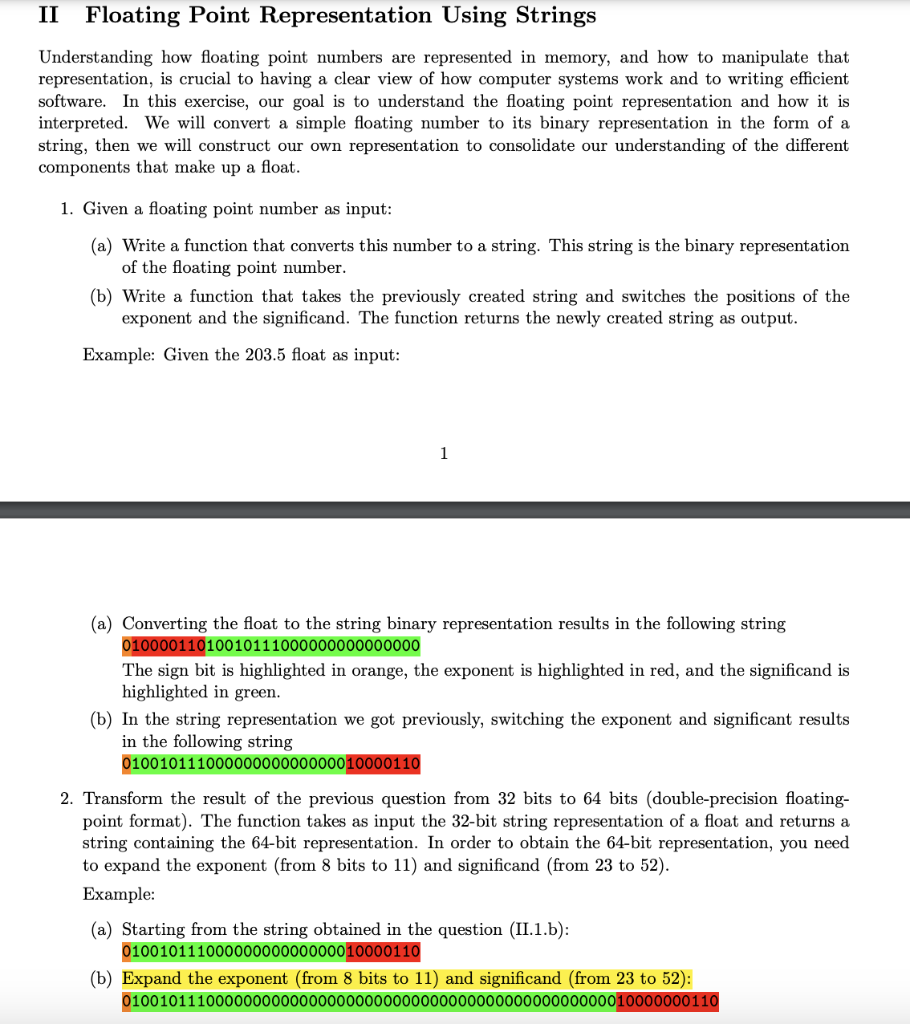  II Floating Point Representation Using Strings Understanding how floating point numbers