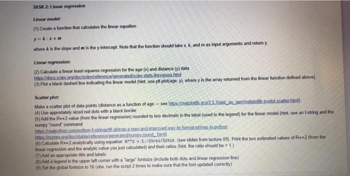  python TASK 2: Linear regression Linear model (1) Create a function