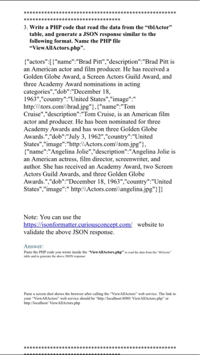 following fields (name, description, dob, country image) Answer Paste the SOL commands