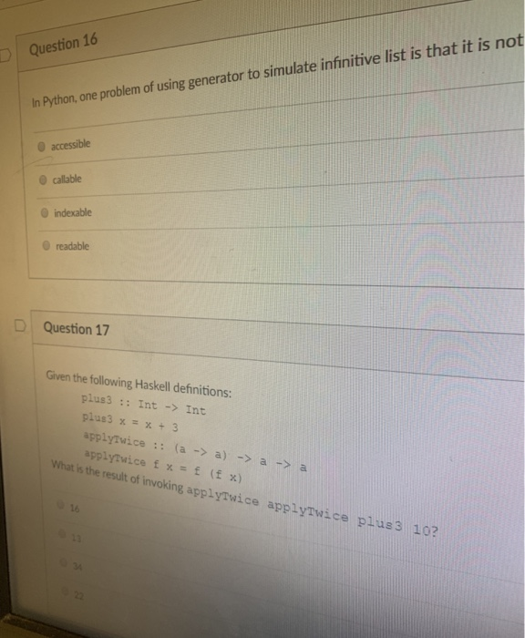  Question 16 or to simulate infinitive list is that it is