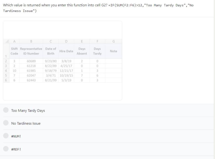 Which value is returned when you enter this function into cell