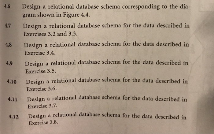 for Exercise 4.7 6.9 Normalize the relational database schema developed for Exercise