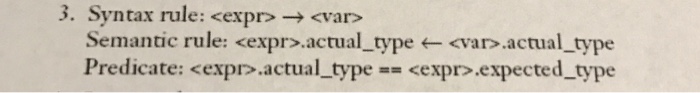  Syntax rule: rightarrow Semantic rule: .actual_type leftarrow .actual_type Predicate: .actual_type ==