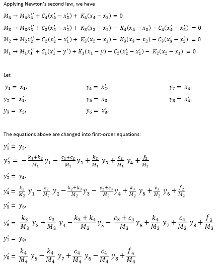 four_dof.m which includes the base motion and damping. Use the function ode45.